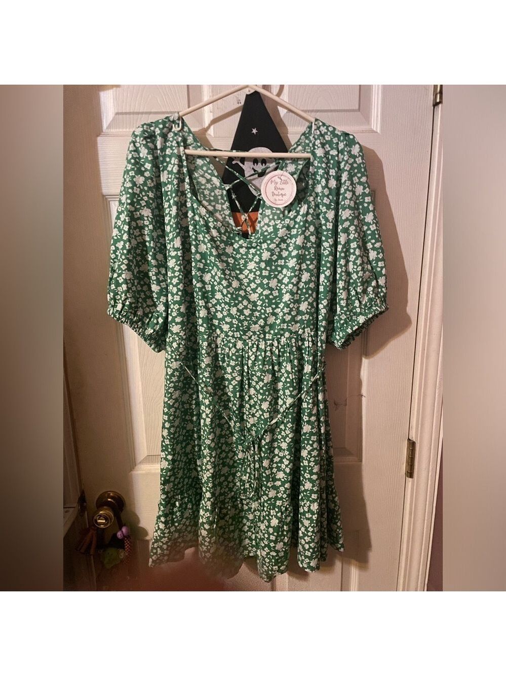 Asos Womens Puff Short Sleeve Tie Up Back Tiered Mini Dress 14 - Picture 1 of 5